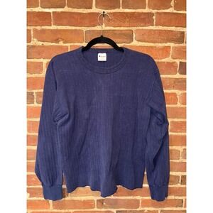 Champion Men's L Navy Ribbed Thermal Long Sleeve Shirt - Made in USA, 90s